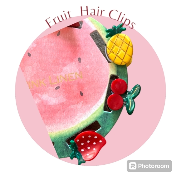Pink Linen Fruit Hair Clips Set of 8 - Picture 3 of 3